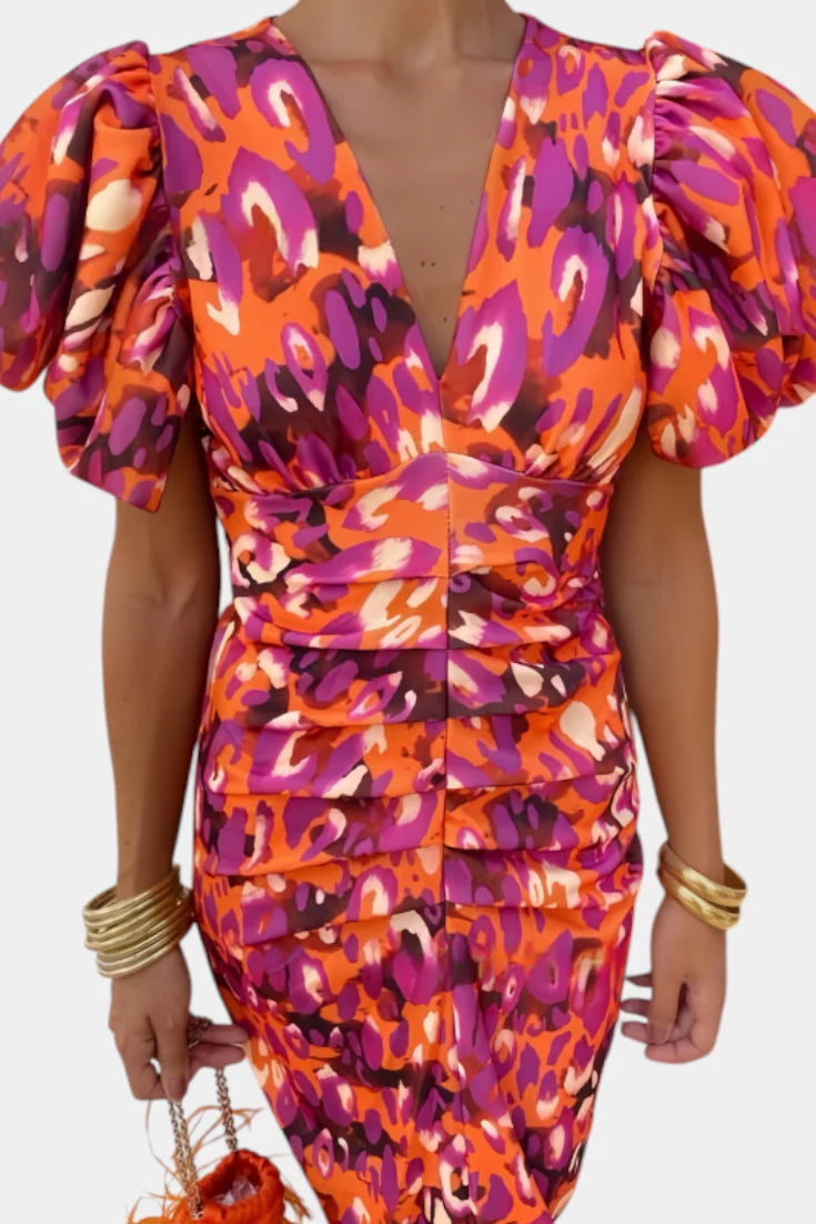 Wibia Vestido Estampado con Mangas Volumen y Fruncido - Image 13