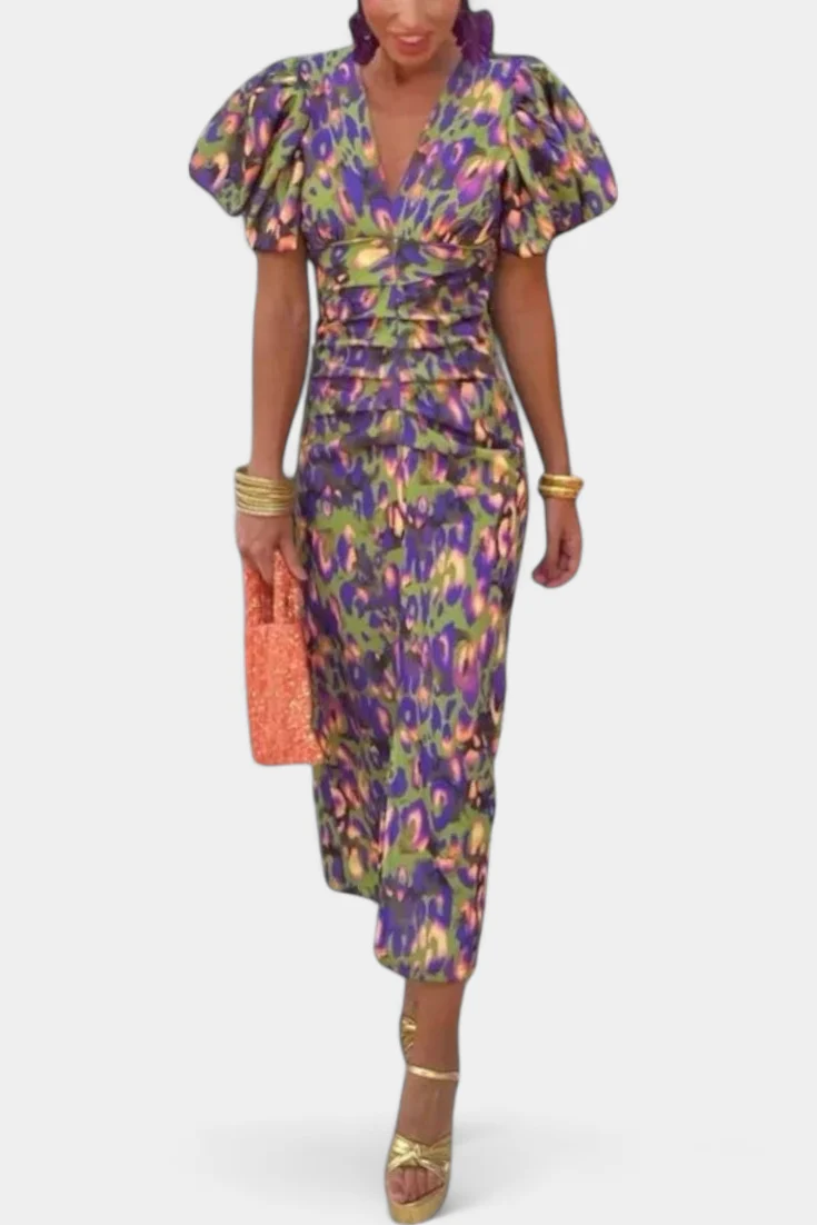 Wibia Vestido Estampado con Mangas Volumen y Fruncido - Image 8