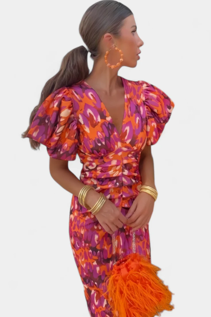 Wibia Vestido Estampado con Mangas Volumen y Fruncido - Image 9