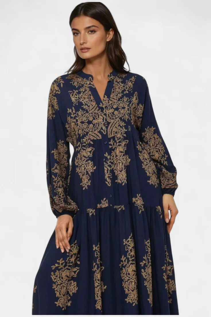 Yaiza Vestido Maxi con Aire Bohemio y Estampado Vintage - Image 5
